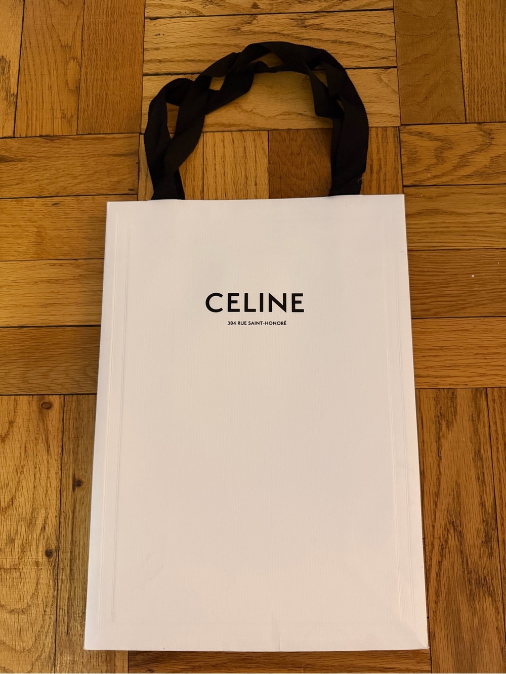 Celine White Tote Bag with Black Handles and Logo